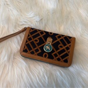 SPARTINA 449 Wristlet Wallet Navy Blue Brown EUC